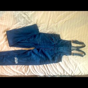 Lightly distressed Jean overalls